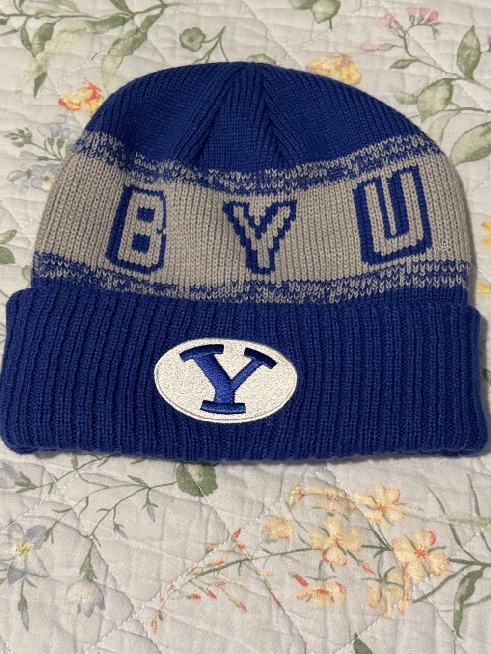 BYU Knit Beanie Royal Blue and Gray Hat Brigham Young